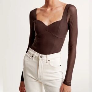 Abercrombie Brown Mesh Long Sleeve Bodysuit